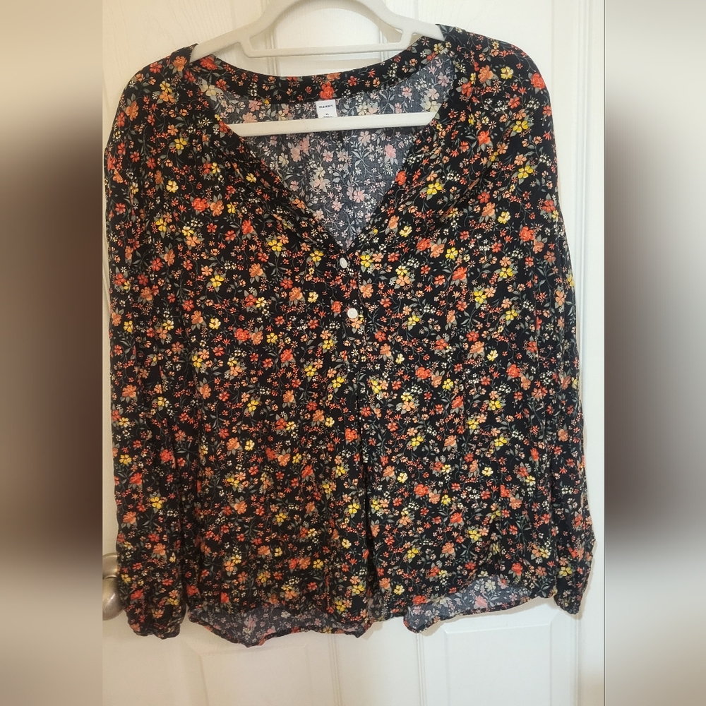 Old Navy Floral Blouse - Black and Orange